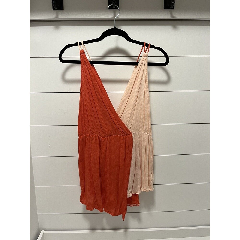 Free People Last Night Tank Top Orange Peach Size Medium Boho Beach Colorblock